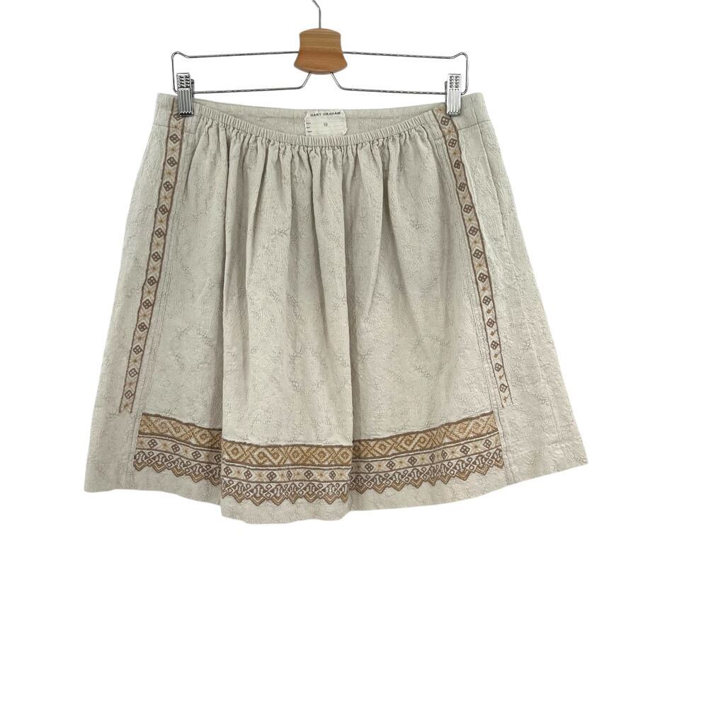 Gary Graham Beige Cream‎ Embroidered Pleated Cotton Skirt Size 10